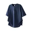 Yidao Vintage 2026 Verão Novo Estilo Japonês Tendência Simples Estampa de Letras Design Cor Sólida Solta Unissex Manga Curta Camiseta