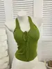 Camisole feminina com gola halter tie heart poá, corte slim, mostra a silhueta fina, comprimento médio, costas abertas, top colete para usar por cima