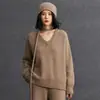Outono e Inverno Novidade Versátil Malha Cashmere Feminina Cor Lisa Solta Casual Simples Estilo Old Money Roupa de Baixo Malha Cashmere