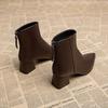 Botas de Moda Femininas Estilo Francês Bico Fino Salto Bloco, Adequadas para Primavera, Outono e Inverno, com Forro Peluciado, Zíper Traseiro Elegante, Cano Médio, Botas Martin Slim Fit para Mulheres