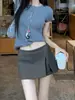 Calça Saia Cinza de Cintura Alta para Mulheres, Novo Estilo de Verão para Figuras Baixas, com Fenda para Evitar Exposição, Saia Short Terno de Linha A que Molda o Quadril