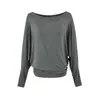 Camiseta de manga larga estilo pijama con mangas murciélago, nueva moda de otoño, versátil, corte holgado, adelgazante y con escote asimétrico, top de jersey para mujer