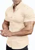 2026 Camisa de Manga Corta de Color Sólido de Verano para Hombre, Transpirable, Ajuste Delgado, para Músculo, Ropa Casual para Hombre, Transfronteriza Europea y Americana