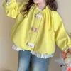 Casaco de Menina para Primavera e Outono, Jaqueta Estilosa para Bebê, Jaqueta Infantil Única Tendência Versão Coreana com Laço de Desenho e Acabamento em Renda