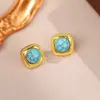 Pendientes de Plata de Ley 925 con Aguja Turquesa Vintage, Lujo Ligero, Gama Alta, Pendientes de Botón Elegantes, Diseño de Nicho, Pendientes Estilo Mediados de Siglo