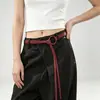 Cinturón rojo accesorio sensación de alta gama cadena de cintura anudado cuerda para la cintura retro nicho pequeño cinturón de cuero para mujer hebilla redonda faja de cintura marrón