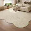 Alfombra para sala de estar, forma irregular, estilo crema, color liso, lavable, limpiable con toallita, impermeable, resistente a manchas, resistente a la suciedad, adecuada para sofá y dormitorio