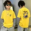 Camiseta de Manga Larga con Parches Rayados para Niños, Falsa Dos Piezas, Capa Base de Algodón Puro, Primavera Otoño 2026 Nuevas Llegadas, Ropa para Niños Medianos y Grandes