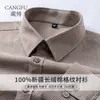 Camisa de Manga Larga de Algodón 100% Cepillado de Lujo para Hombre, Estilo Casual Grueso de Papá, Cuadros, Algodón Puro, Tallas Grandes