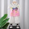Novo Conjunto de Moda de Verão 2025 para Meninos e Meninas Conjunto de Duas Peças com Shorts de Manga Curta Estampado em Cor Gradiente Tendência e Descolado
