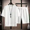 Conjunto de Verano Delgado de Tejido Waffle para Hombre: Camisa de Manga Corta de Seda de Hielo de Secado Rápido y Pantalones Cortos Deportivos Casuales