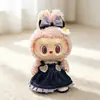Muñeca de Felpa de Vinilo Labubu de 38 cm Ropa Verano Vibrante Primavera Juguetona Conjunto de Falda de Mezclilla a Cuadros
