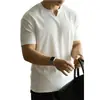 Camiseta Blanca de Manga Corta con Cuello Henry y Textura de Pique para Hombre, Nueva de Primavera y Verano 2025, Transpirable, Elástica, Holgada, Camisa Henry