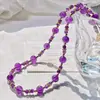 Collar estilo Ins de amatista natural transparente como el hielo con diseño de cielo estrellado, cadena para la clavícula, cadena para suéter, pulsera