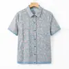Camisa Elegante de Algodão Puro para Mulheres de Meia-Idade e Idosas, Nova Blusa Floral de Manga Curta para o Verão 2026 da Mamãe, Blusa Solta para Vovó