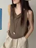 Top de tirantes para mujer, chaleco fino de verano, cuello de pico corto, estilo de alta gama 'old money', tejido de punto de lino y seda helada
