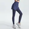 Calça esportiva falsa de duas peças feminina justa de secagem rápida calças treino yoga corrida fitness calças com buraco queimado cintura alta roupa externa que contrai a barriga