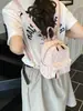 Mochila de Seersucker con Lazo para Mujer 2025 Nueva Moda Pequeña Bolso de Mano para Escuela Verano Más Fácil de Combinar Mochila Floral