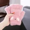 Guantes Lindos de Conejo Engrosados con Tapa Desplegable de Cinco Dedos de Piel Sintética de Visón para Otoño e Invierno, Cálidos, Cortavientos, Resistentes al Frío, Felpa, Compatibles con Pantalla Táctil, Diseño de Dibujos Animados