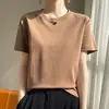2026 Verão Fina Algodão Penteado Algodão Puro Gola Redonda Manga Curta Camiseta Feminina Básica Versátil Top com Ombro Direito Camiseta Base