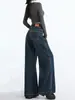 Jeans anchos vintage azul oscuro para mujer, nuevo modelo 2026, de tiro alto, corte holgado, con caída, pantalones rectos talla grande para mujeres petite
