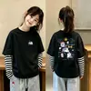 Nueva camiseta de estilo coreano para niñas, imitación de dos piezas, manga larga, camiseta básica de algodón puro para otoño, top versátil y elegante a la moda para niñas