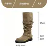 Botas de Montar hasta la Rodilla con Tacón Grueso y Hebilla Retro 2026 Modelo Nuevo Maillard Aumento Interior Apiladas Arrugadas Botas Vaqueras para Mujer