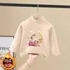 Roupa íntima de fleece com gola alta para meninas, outono e inverno, nova, para crianças, top quente, camiseta casual para crianças de tamanho médio e grande, ins