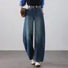 Elegantes Pantalones Curvos de Mezclilla Bordados para Mujer, Nuevos Pantalones Casuales de Pierna Recta Adelgazantes de Cintura Alta para Otoño, Pantalones de Pierna Ancha Versátiles