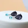 Brincos de cristal azul e roxo para mulheres, pino de prata S925, estilo OL moderno, série geométrica simples de gota d'água roxa, brincos elegantes