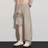 Pantalones Casuales Rectos de Dobladillo Curvo Rayados Estilo Old Money para Hombre, Pantalones Anchos Relajados de Seda de Hielo con Caída, Largos hasta el Suelo para Hombre
