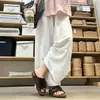 Calças casuais de outono, soltas, modeladoras, com cintura elástica e cordão, para mulheres, calças cropped simples e estilosas para baixinhas