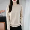 Camisa básica feminina emagrecedora, novo estilo primavera 2026, suéter fino de cor sólida macia com gola redonda, malha feminina de manga longa