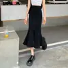 Saia Cauda de Peixe Feminina Curta Vestido de Verão Novo Senso de Design Nicho Saia Evasê Saia Jeans Midi Franzida