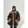 3957 # Casaco de Algodão Quente Dupla Face em Couro Sintético Espesso e Pelo Estilo Americano Vintage para Mulheres no Inverno