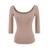 Desejo Puro Garota Sexy Camiseta Feminina Manga Longa Decote U Grande Outono 2025 Nova Emagrecimento na Cintura Ombro Regular Curta Camiseta Básica Top
