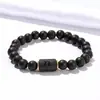 Pulsera Elástica de Explosiones Transfronterizas Europeas y Americanas Pulsera de Pareja con Cuentas de Ágata Negra Mate de las Doce Constelaciones Europeas y Americanas