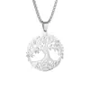 Aliexpress Transfronterizo Más Vendido Collar con Colgante Redondo Árbol de la Vida de Acero Inoxidable Moda Personalizado Hueco Joyería al por Mayor