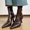 Botines de Tacón Alto Stiletto Puntiagudos de Charol Negro Nuevos Primavera/Otoño 2026 para Mujer, Cremallera Trasera Francesa, Zapatos Individuales Suaves de Moda