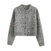 586911-25 Outono Estilo Coreano Roupas Femininas, Cardigan Tricotado Elegante de Lã Mesclada com Decote V, Peça de Roupa Externa Feminina Top Jaqueta