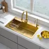 Fregadero de acero inoxidable 304 nano, lavabo de cocina color dorado, bajo encimera, fregadero individual grande, fregadero doble engrosado, lavabo pequeño para lavar platos