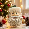 Pingente de Cabeça de Papai Noel em Vitral Ornamento de Natal de Vidro Decoração para Pendurar na Janela de Feriado Artesanato em Vidro