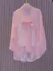 Camisa ligera y transparente de encaje dulce estilo coreano con lazo, protectora del sol, para mujer, moderna y elegante, camisa fina para el verano