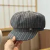 Boina Rayada Retro Británica Nueva para Mujer, Sombrero Octagonal Versátil de Moda Primavera y Verano, Gorra de Periódico Painter Protector Solar para Exteriores