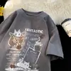 Camiseta de Manga Corta Pesada para Hombre, Verano 2026 Nueva Tendencia Estilo Americano Corte Holgado para Adolescentes Niños Manga Media