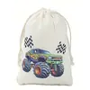 Bolsa de Cordão de Algodão e Linho Estampada de Caminhão Monstro Mais Vendida Transfronteiriça, Sacola de Presente Temática de Festa de Aniversário de Veículo Off-Road