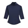 2560-26 Nova Moda de Início de Primavera Versão Coreana Garota Popular Desejo Puro Gola Alta Gola de Liocel Manga Média Elástico Slim Fit Camiseta Básica