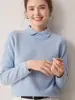 Suéter de cuello alto tipo polo 100% cachemir puro para mujer, de manga larga, color liso, base de punto casual y versátil