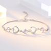 Pulseira Coração Duplo Prata de Lei S925 Feminina Moda Japonesa e Coreana Amor Pulseira Cravejada de Diamantes Design Simples de Nicho Senso Celebridade da Internet