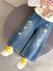 Novedad de Otoño Jeans Bordados con Letra para Niña 2026 Estilo Coreano Pantalones Rectos Escolares para Niña Ropa Infantil de Moda